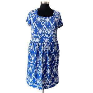 Charter Club Women Blue White Tribal Ikat Pattern Dress with Pockets